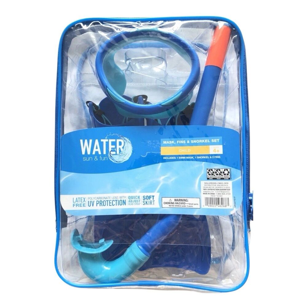 Water Sun & Fun Mask Fins & Snorkel Set Child Ages 4+ Blue